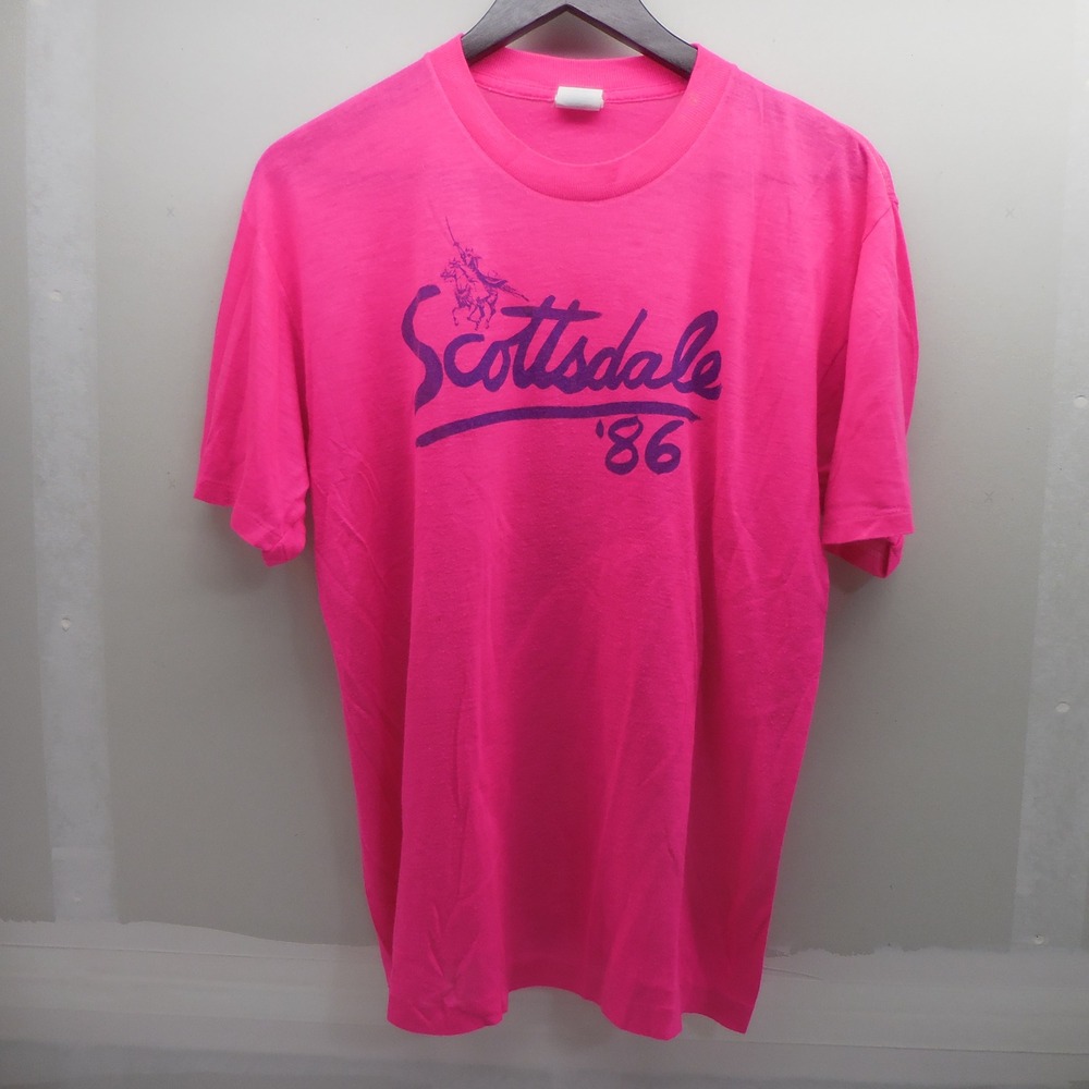 Vintage 80s Signal Scottsdale 86 T-Shirt L Neon Pink Acrylic Single Stitch USA